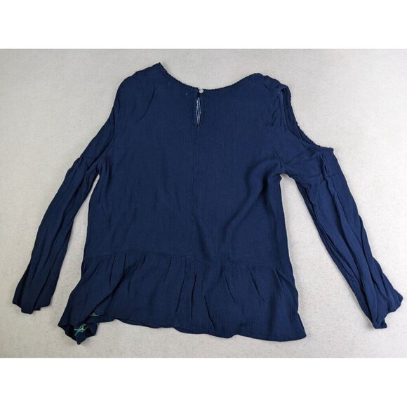 John Paul Richard Women's Top Size Large Blue Embroidered Peasant Boho Cut-Outs - Picture 12 of 14